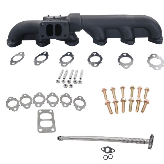 Diesel Power Source Complete T3 Turbo Bundle: 2-Pc Exhaust Manifold + Gaskets + Spin-Lock Bolts + Oil Drain Tube  2003-2007 Dodge Ram 5.9L 24V Cummins  Direct Fit Performance Kit