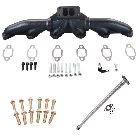 Diesel Power Source Complete T3 Turbo Bundle: 3-Pc Exhaust Manifold + Spin-Lock Bolts + Oil Drain Tube 1988-1998 Dodge Ram 5.9L 12V Cummins Direct Fit Performance Kit for Faster Spool & Lower EGTs