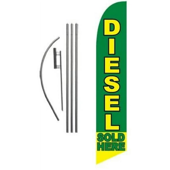 Diesel Sold Here 15ft Feather Banner Swooper Flag Kit - INCLUDES 15FT POLE KIT w/GROUND SPIKE