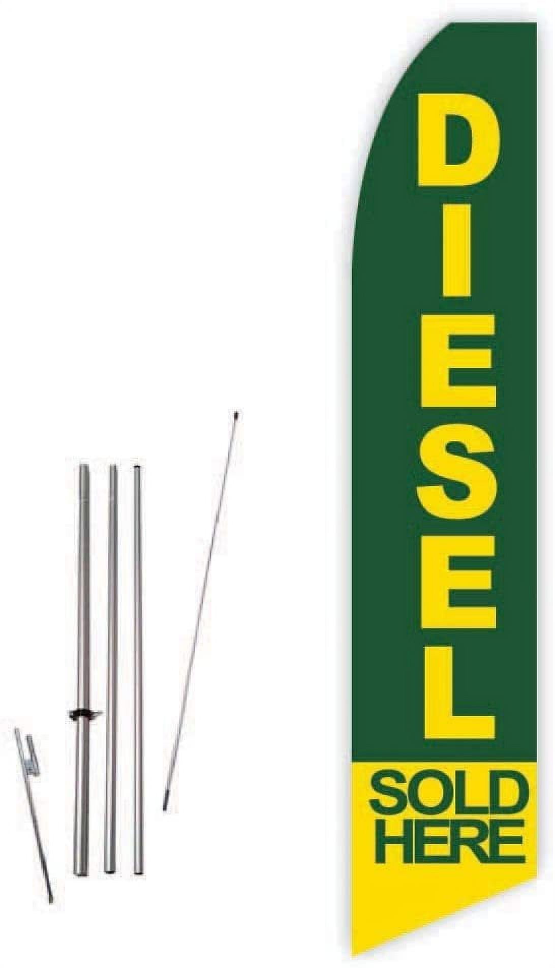 Diesel Sold Here Green/Yellow Super Novo Feather Flag - Complete with 15ft Pole Set and Ground Spike