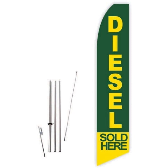 Diesel Sold Here Green/Yellow Super Novo Feather Flag - Complete with 15ft Pole Set and Ground Spike