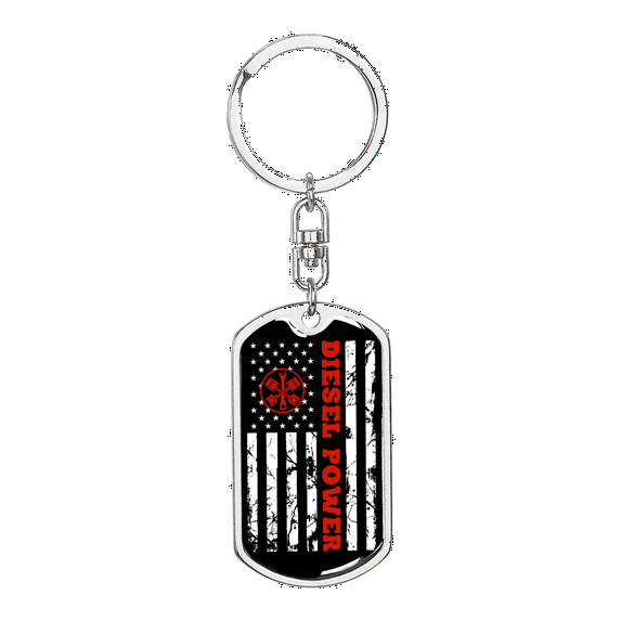 Diesel Stars Stripes Swivel Keychain Dog Tag Stainless Steel or 18k Gold
