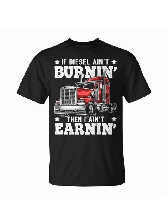Diesel Trucker Big Rig Semi Trailer Graphic Tee Unisex Adult Cotton Casual Truck Driver Transportation Gift T-Shirt, Size L, Color Black