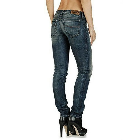 Diesel Women's Getlegg 0808V Skinny Straight Leg Distressed Dark Denim Jeans (24W x 30L, Denim)