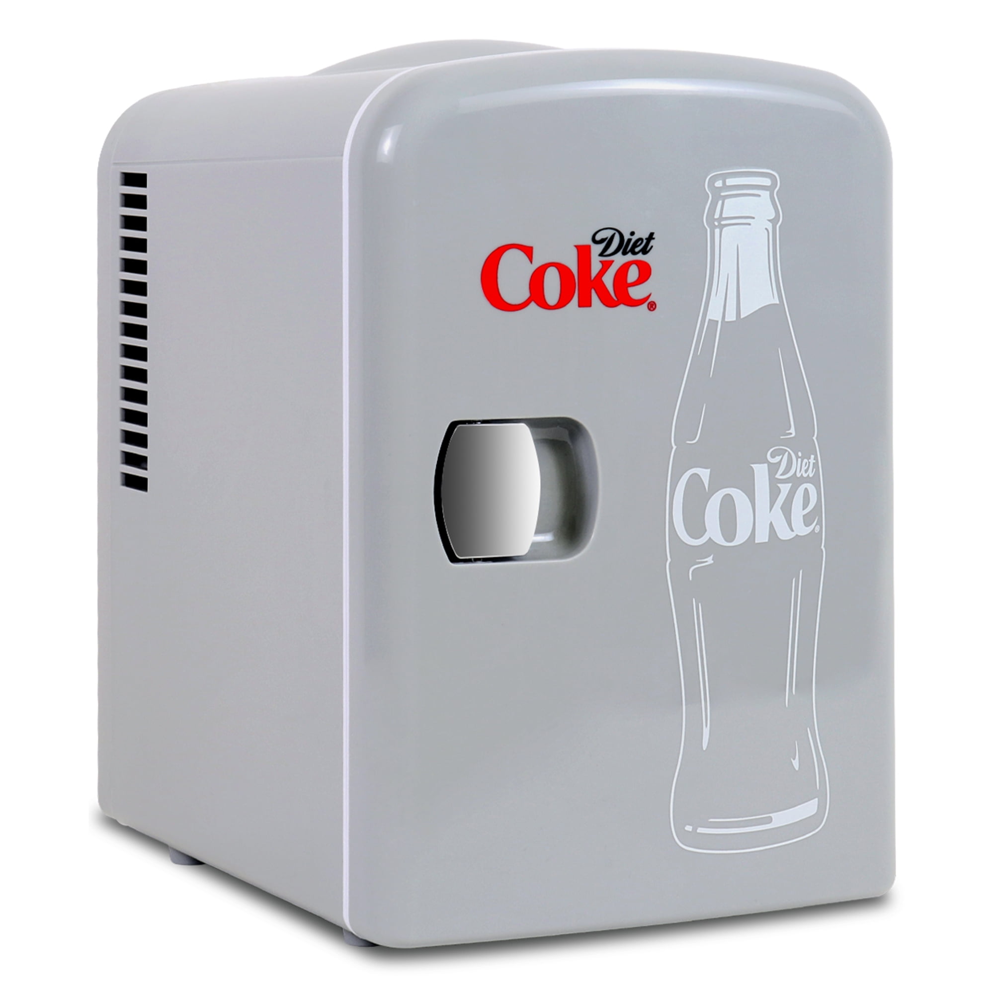 Coca‑Cola Diet Coke 4L Mini Cooler Portable Fridge and Warmer Holds 6 Cans, 12V/110V Travel Fridge, Gray