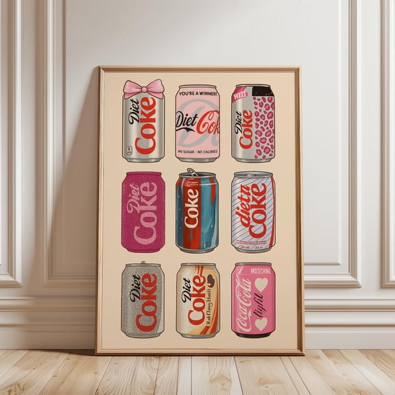 Diet Coke Can Collection Poster, Retro Pop Art Soda Print
