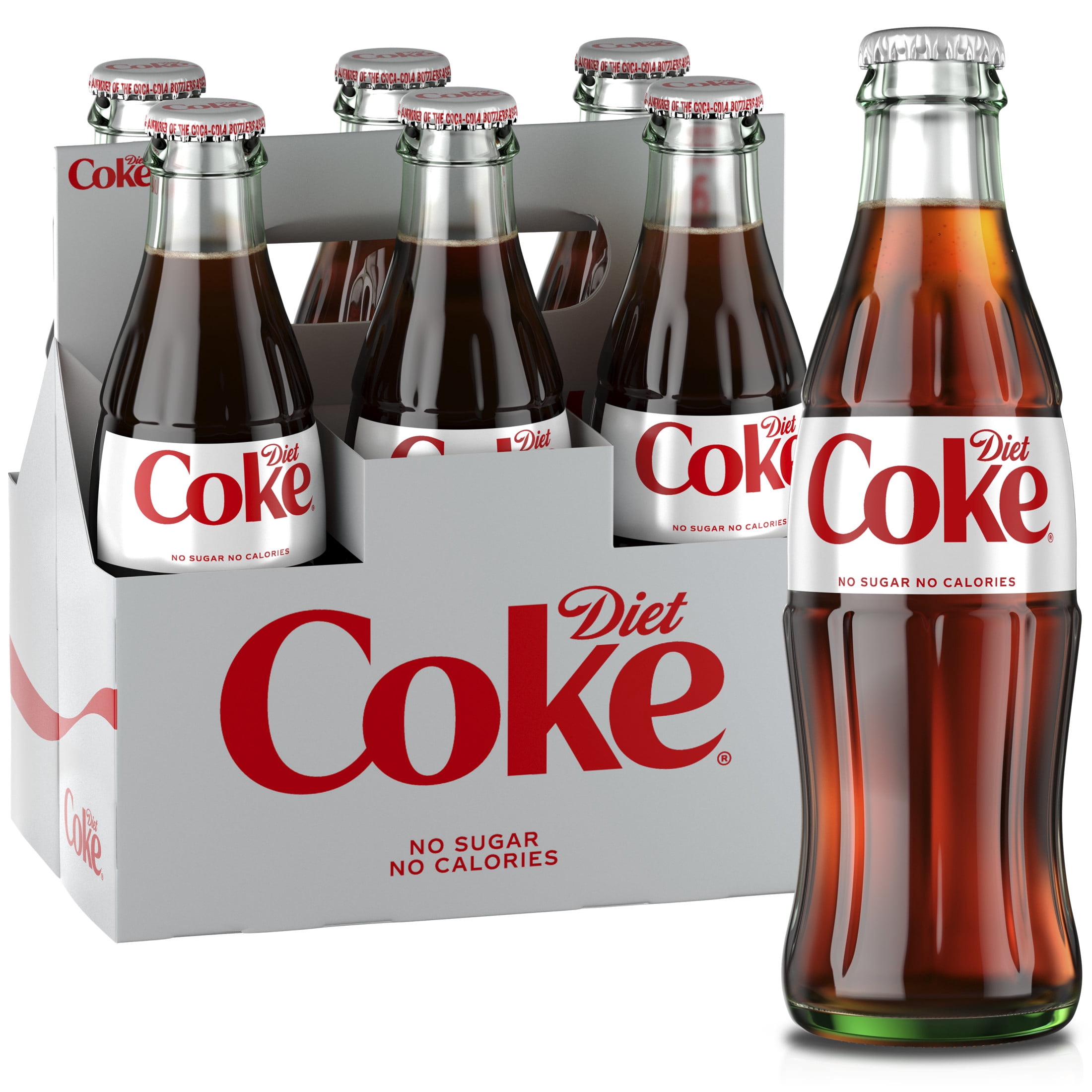 Diet Coke Soda Pop Glass Bottles, 8 fl oz, 6 Pack