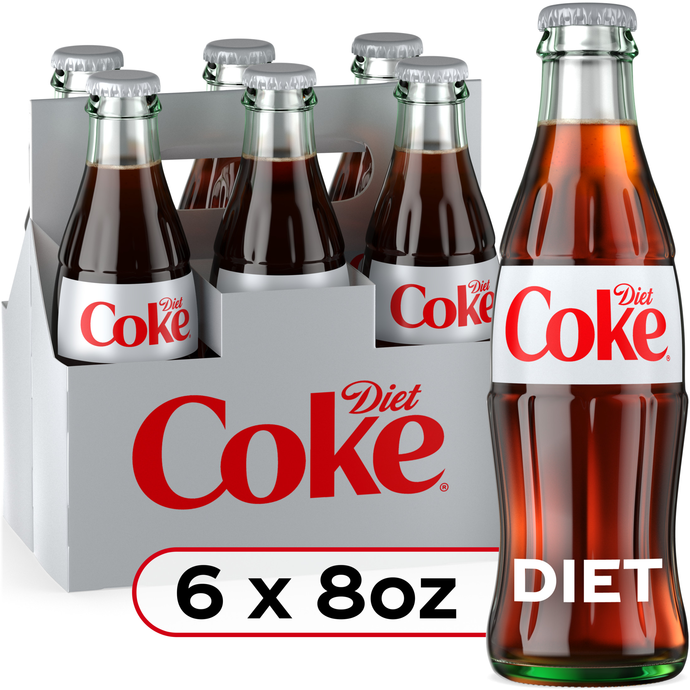 Diet Coke Diet Cola Soda Pop, 8 fl oz Glass Bottles, 6 Pack - image 1 of 9