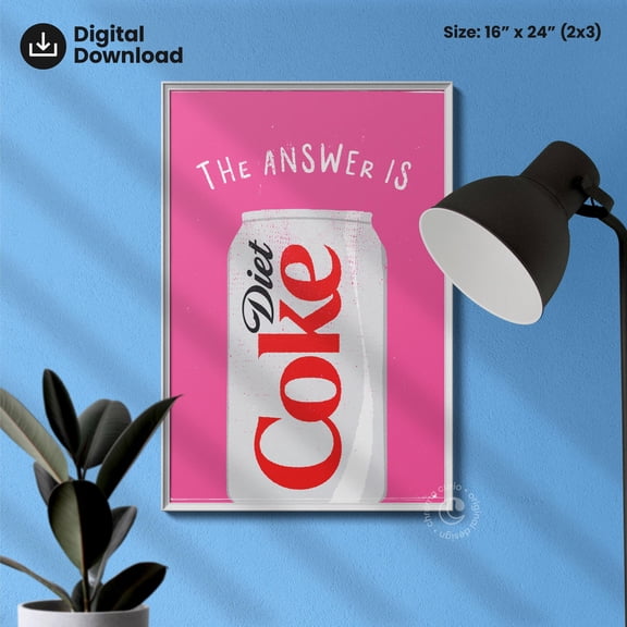 Diet Coke Illustration Print Fun Kitchen Wall ArtPoster, Poster Only
