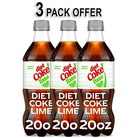 Diet Coke Lime Soda Soft Drink, 20 fl oz Bottle (3 Pack)
