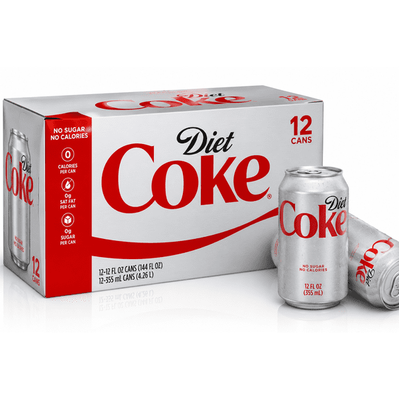 Diet Coke Soda, No Sugar, No Calories, 12 Cans, 12 fl oz (355 mL)
