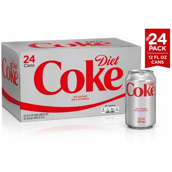 Diet Coke Soft Drink, No Sugar, No Calories, 24 Pack, 12 fl oz Cans