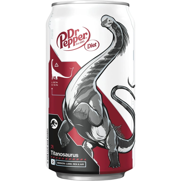 Diet Dr Pepper Soda Pop, 12 fl oz, 12 Pack Cans, Jurassic World