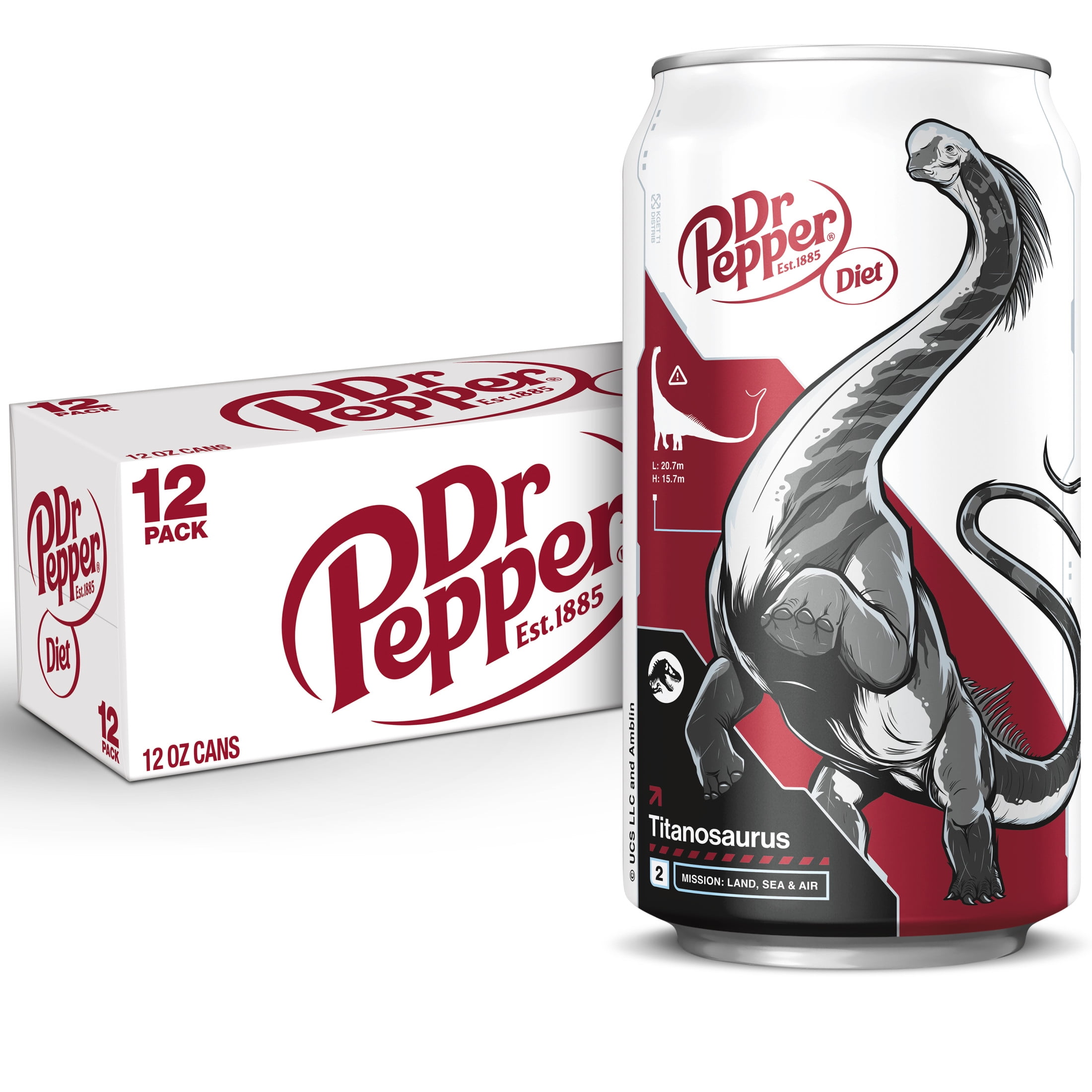 Diet Dr Pepper Soda Pop, 12 fl oz, 12 Pack Cans, Jurassic World Rebirth Limited Edition