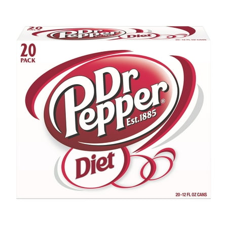 Diet Dr Pepper Soda Pop, 12 fl oz, 20 Pack Cans