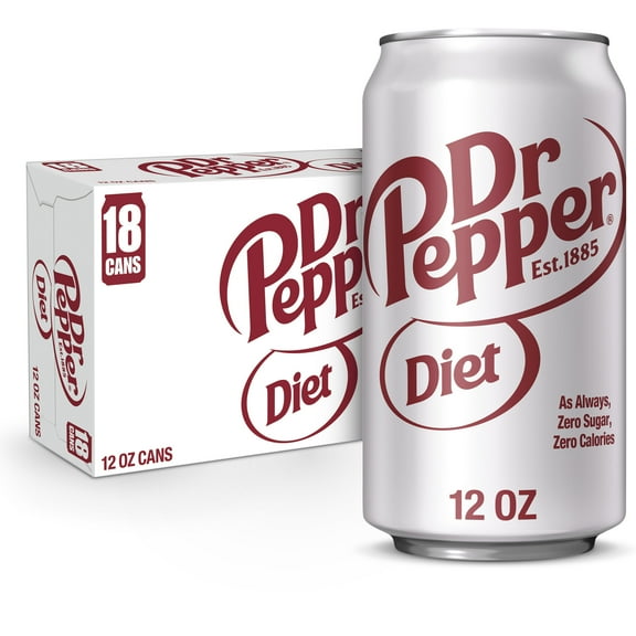 Diet Dr Pepper Soda Pop, 12 fl oz cans, 18 pack