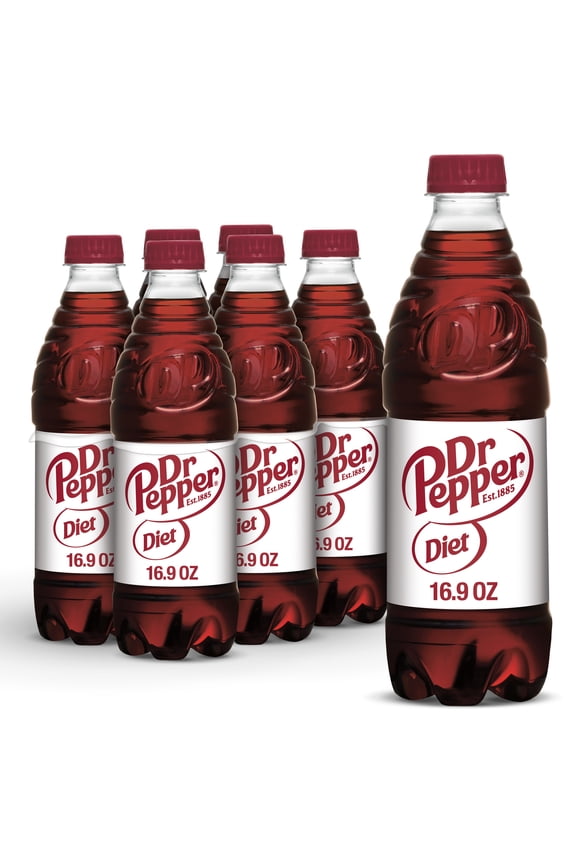 Diet Dr Pepper Soda Pop, 16.9 fl oz, 6 Pack Bottles