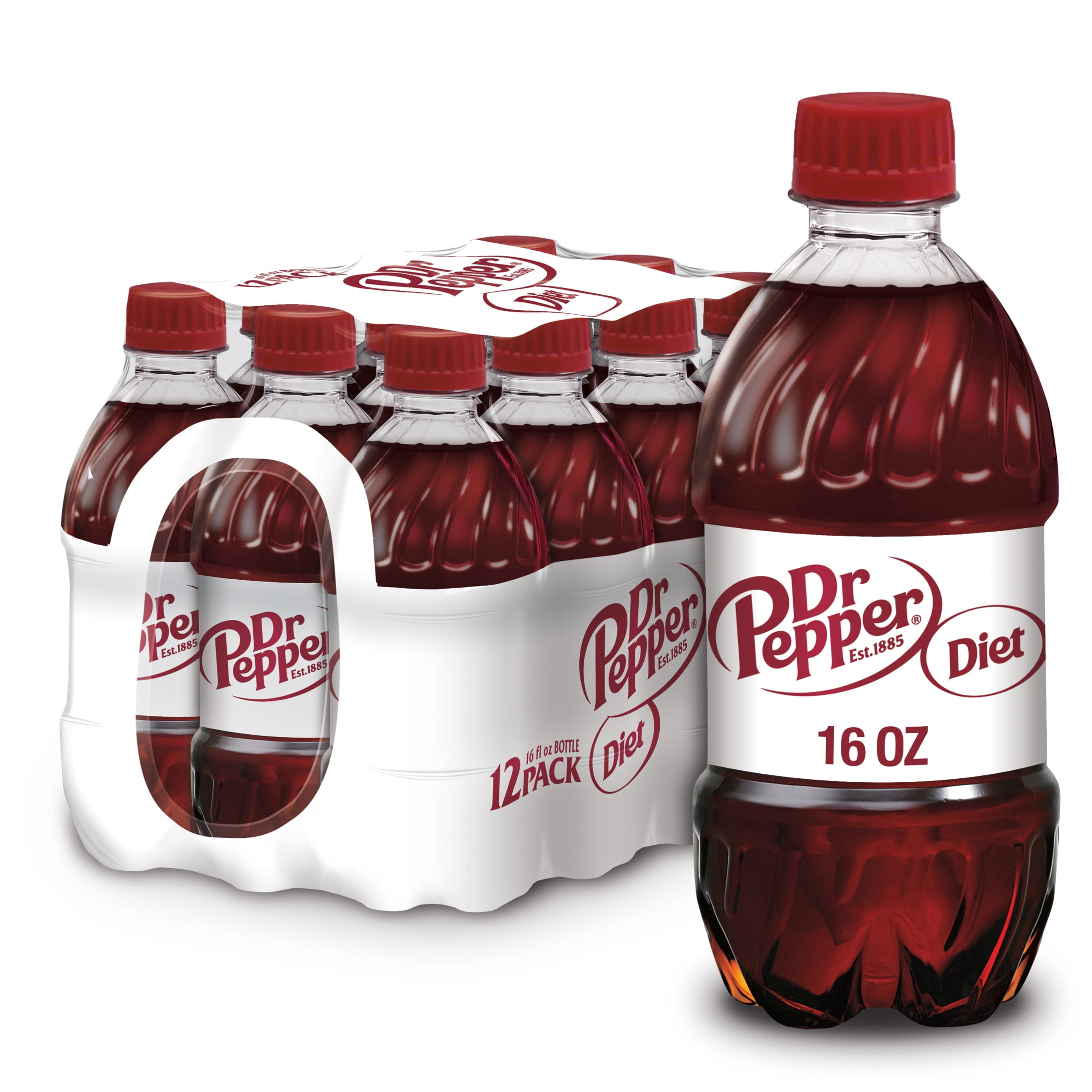 Diet Dr Pepper Soda Pop, 16 fl oz, 12 Pack Bottles