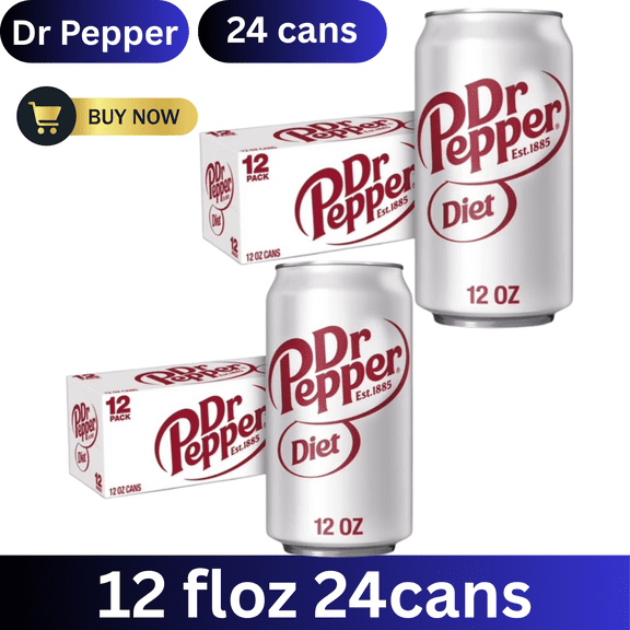 Diet Dr Pepper Soda Pop, Zero Sugar Carbonated Soft Drink, Original Dr Pepper Flavor, Refreshing Sparkling Beverage, 12 fl oz Cans, 24 Pack