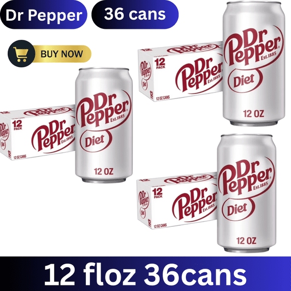 Diet Dr Pepper Soda Pop, Zero Sugar Carbonated Soft Drink, Original Dr Pepper Flavor, Refreshing Sparkling Beverage, 12 fl oz Cans, 36 Pack