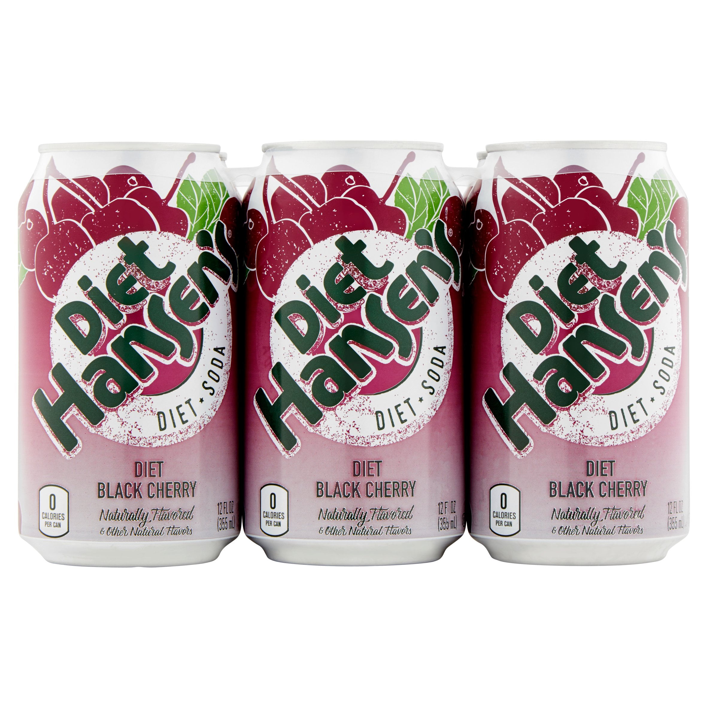 Diet Hansen Black cherry Soda Pop, 12 Fl Oz, 24 Pack Cans