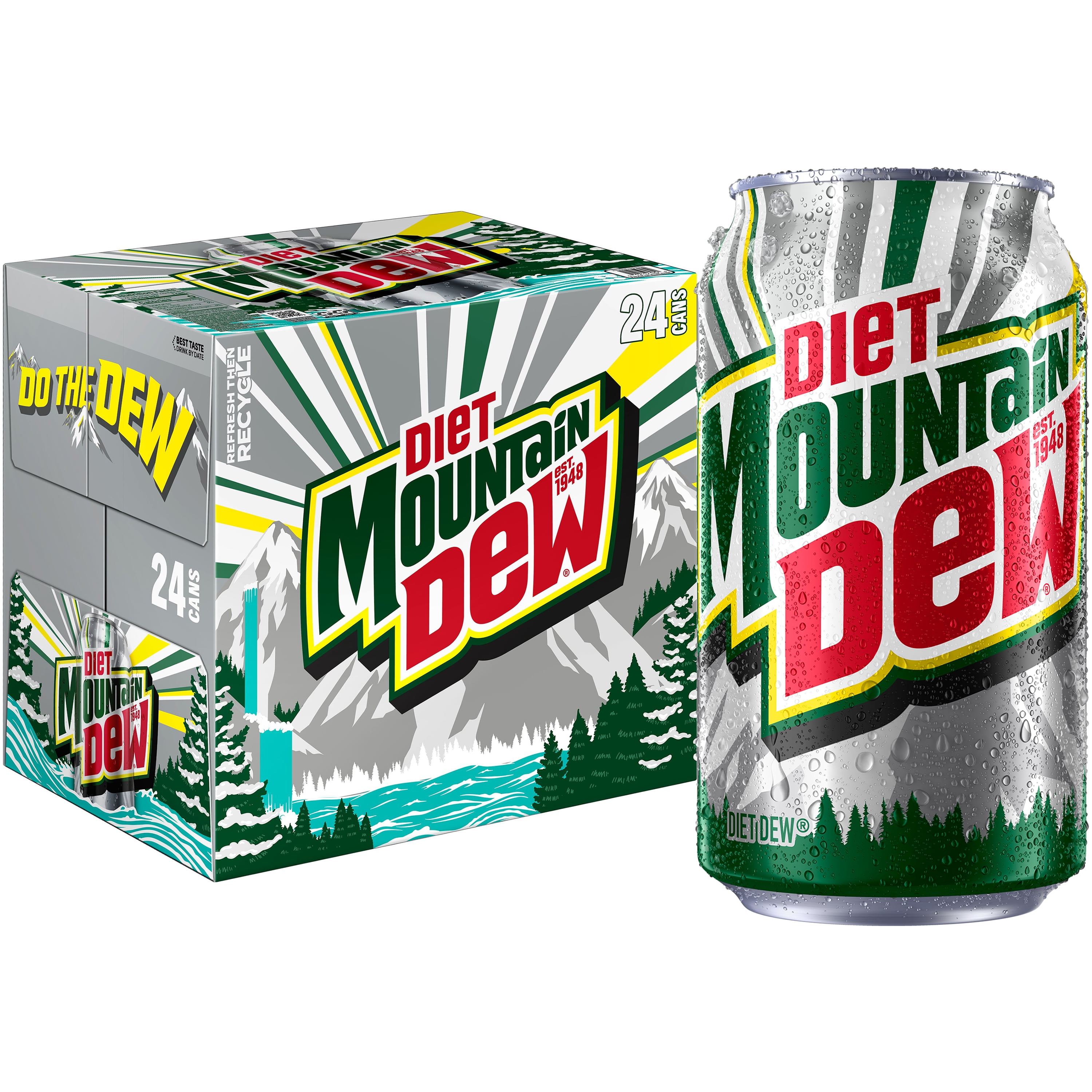 Diet Mountain Dew Citrus Soda Pop, 12 fl oz, 24 Pack Cans