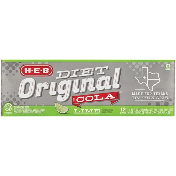 Diet Original Cola Lime Soda, Zero Sugar Soft Drink, 12 oz Cans, 12 Pack