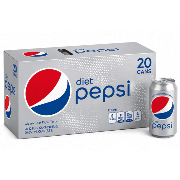 Diet Pepsi, 12 fl oz Cans, 20 Pack, Zero Sugar Diet Cola Soft Drink
