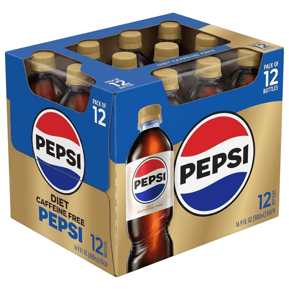 Diet Pepsi Caffeine Free Cola, 16.9 fl oz Plastic Bottles, 12 Pack