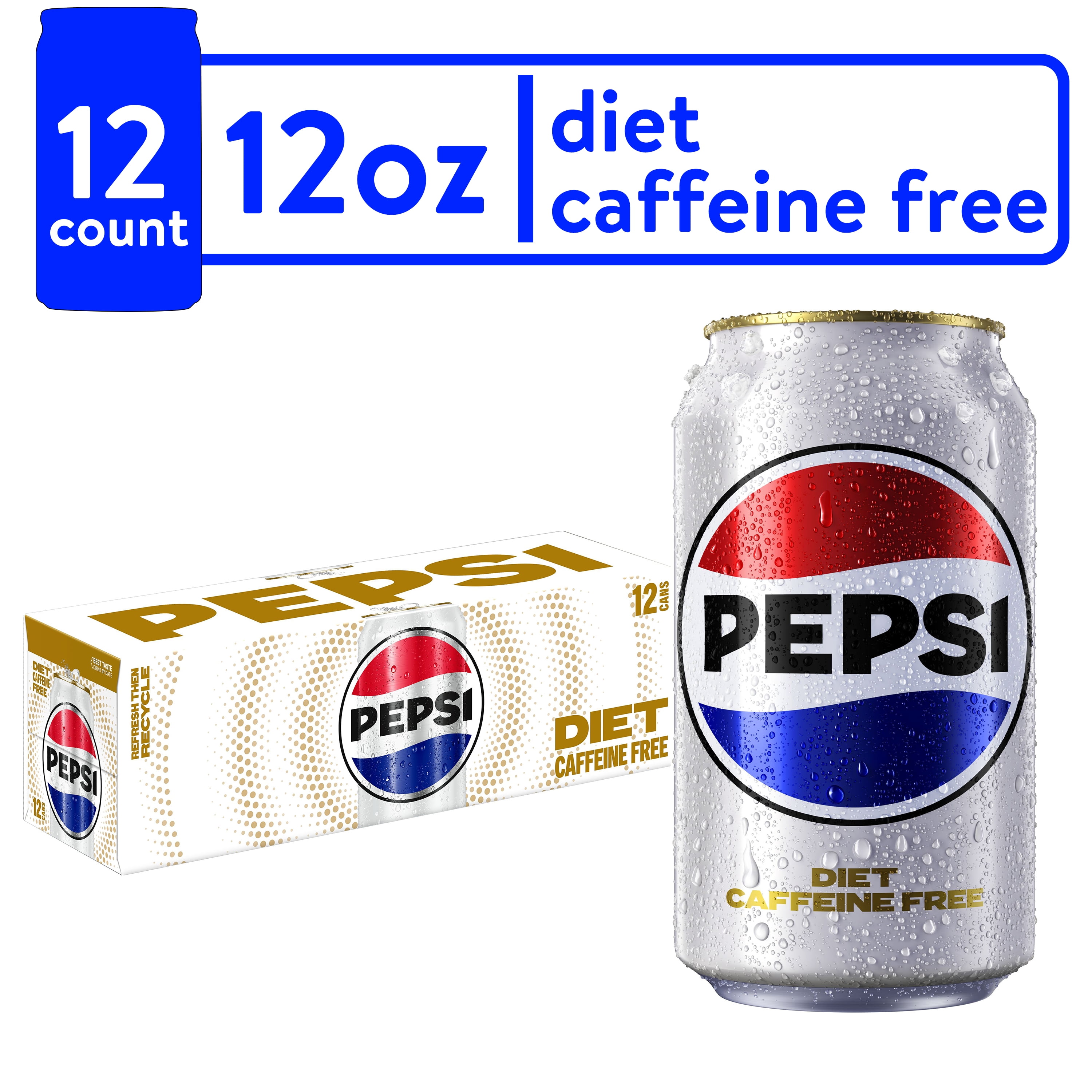 mandig ydre efterligne Diet Pepsi Cola Caffeine Free Soda Pop, 12 fl oz, 12 Pack Cans - Walmart.com