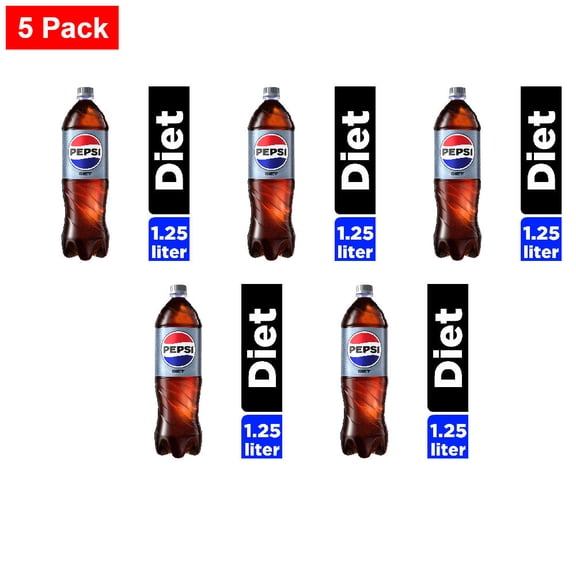 Diet Pepsi Cola Soda Bottle 1.25 liter - 5 Pack