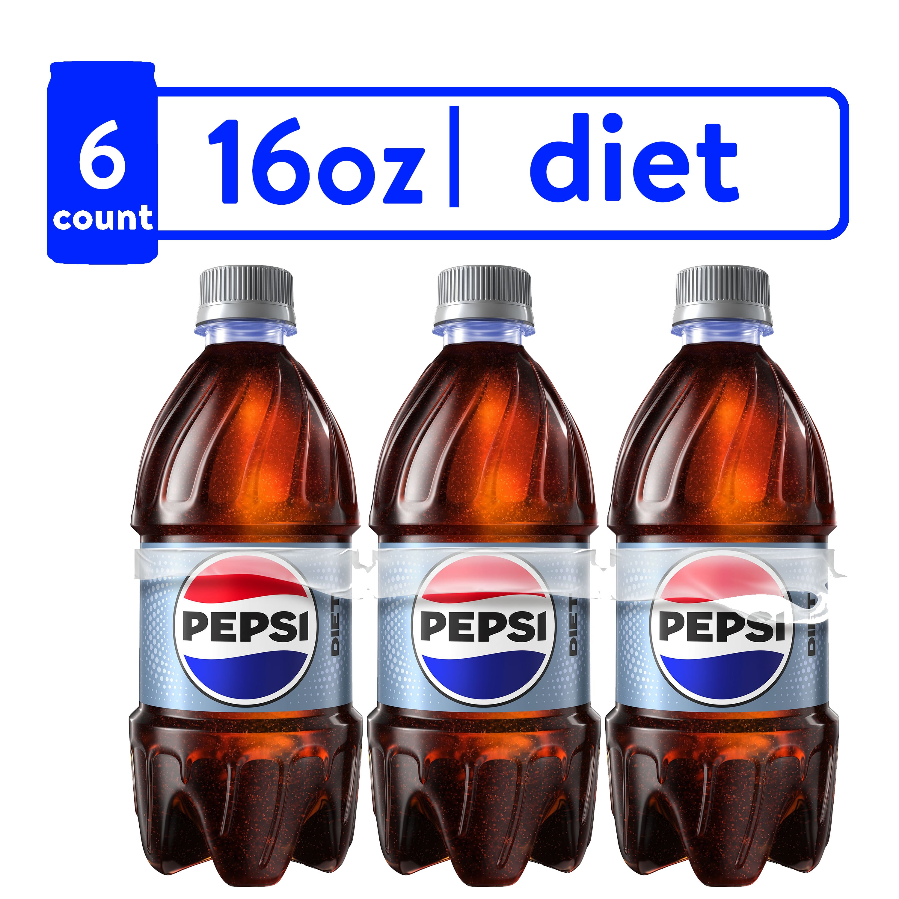 Diet Pepsi Cola Soda Pop, 16 fl oz, 6 Pack Bottles