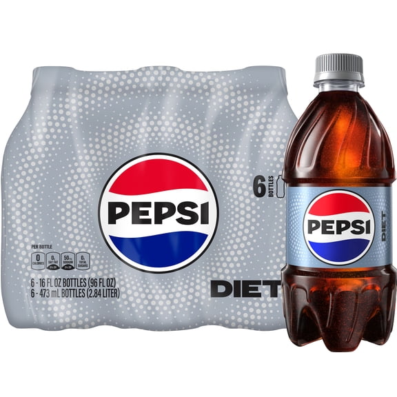 Diet Pepsi Cola Soda Pop, 16 fl oz, 6 Pack Bottles