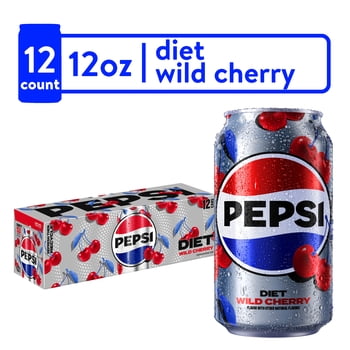 Diet Pepsi Cola Wild Cherry Soda Pop, 12 fl oz, 12 Pack Cans