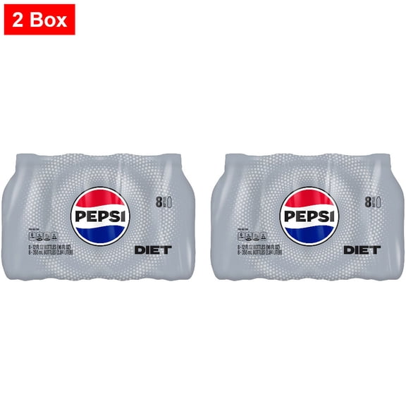 Diet Pepsi Cola Zero Sugar Soda Bottles 8 CT / 12 fl oz - 2 Box