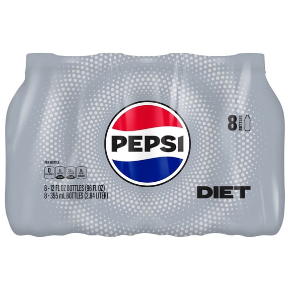 Diet Pepsi Cola Zero Sugar Soda Bottles 8 CT / 12 fl oz - Pack of 1