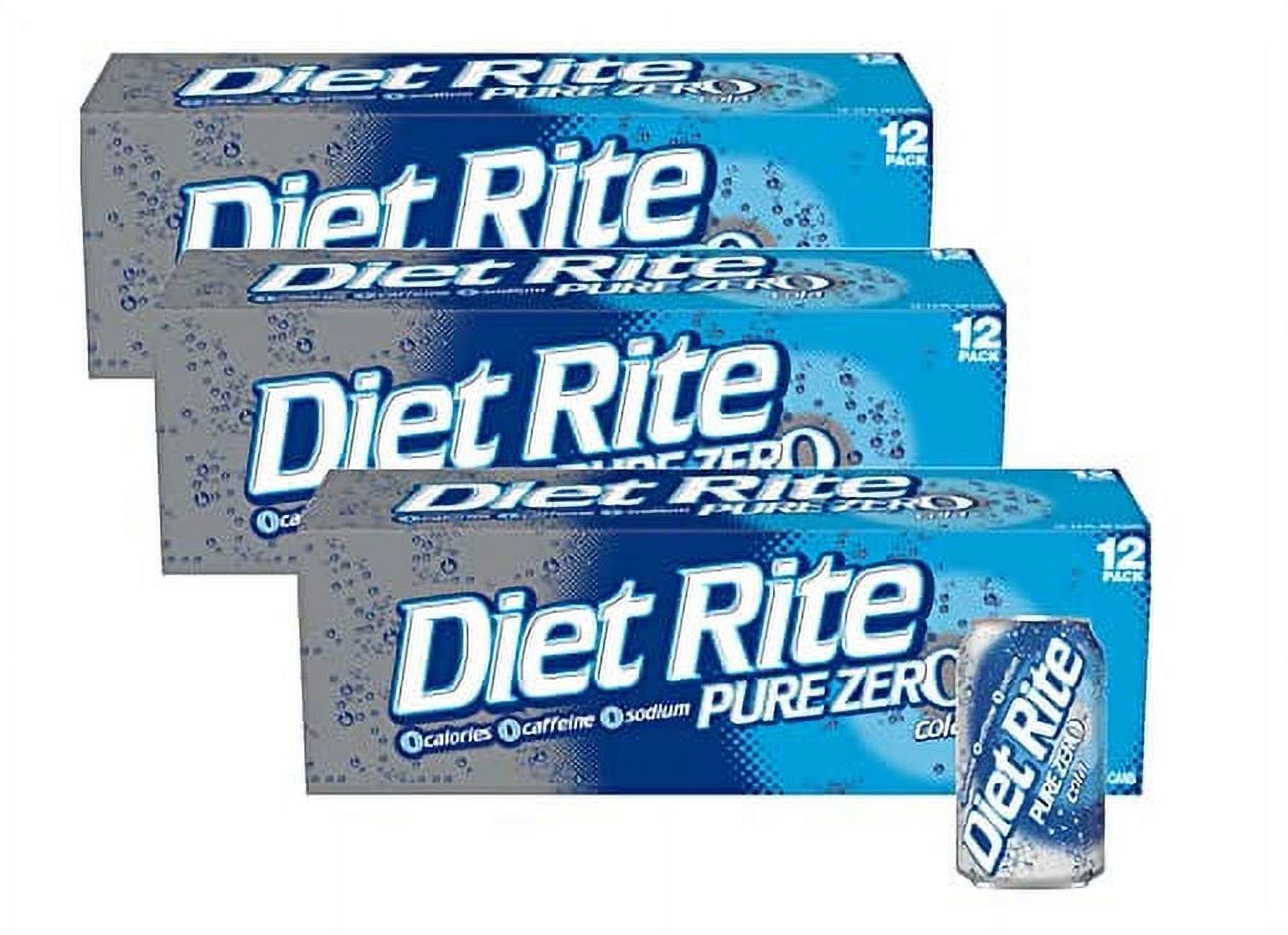 Diet Rite Pure Zero Cola Original Soda Soft Drink Cans 3 Cases (36