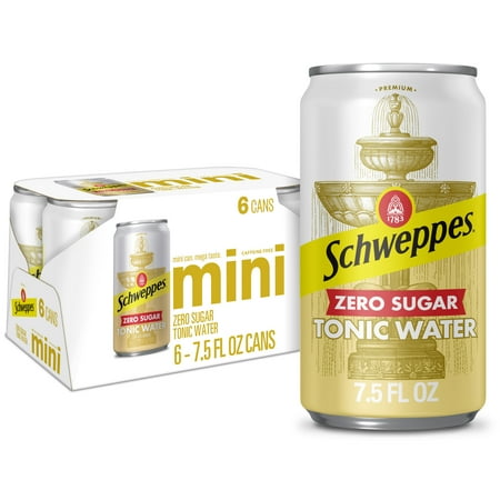 Schweppes Caffeine Free Zero Sugar Tonic Water, 7.5 fl oz, 6 Pack Cans