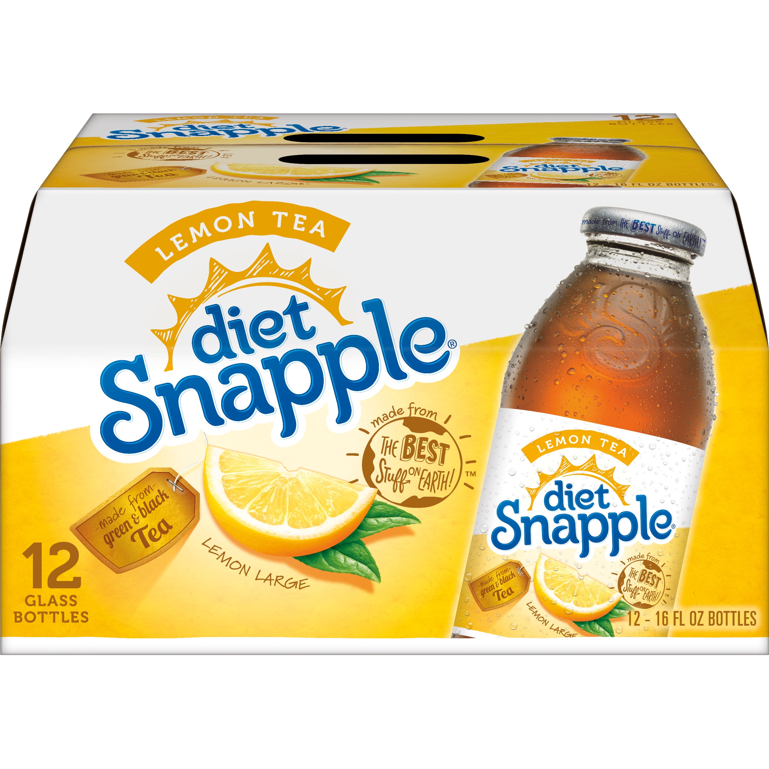 Diet Snapple Lemon Tea, 16 fl oz glass bottles, 12 pack