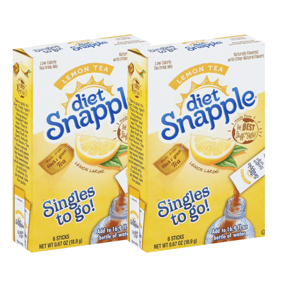 Diet Snapple Lemon Tea Singles to Go, Powdered Drink Mix, Zero Sugar, Low-Calorie Fruity Flavored Easy to Prepare Indoor & Outdoor Picnic Drink Mix 2 Boxes, 6 Sticks per Box, 12 Total Servings