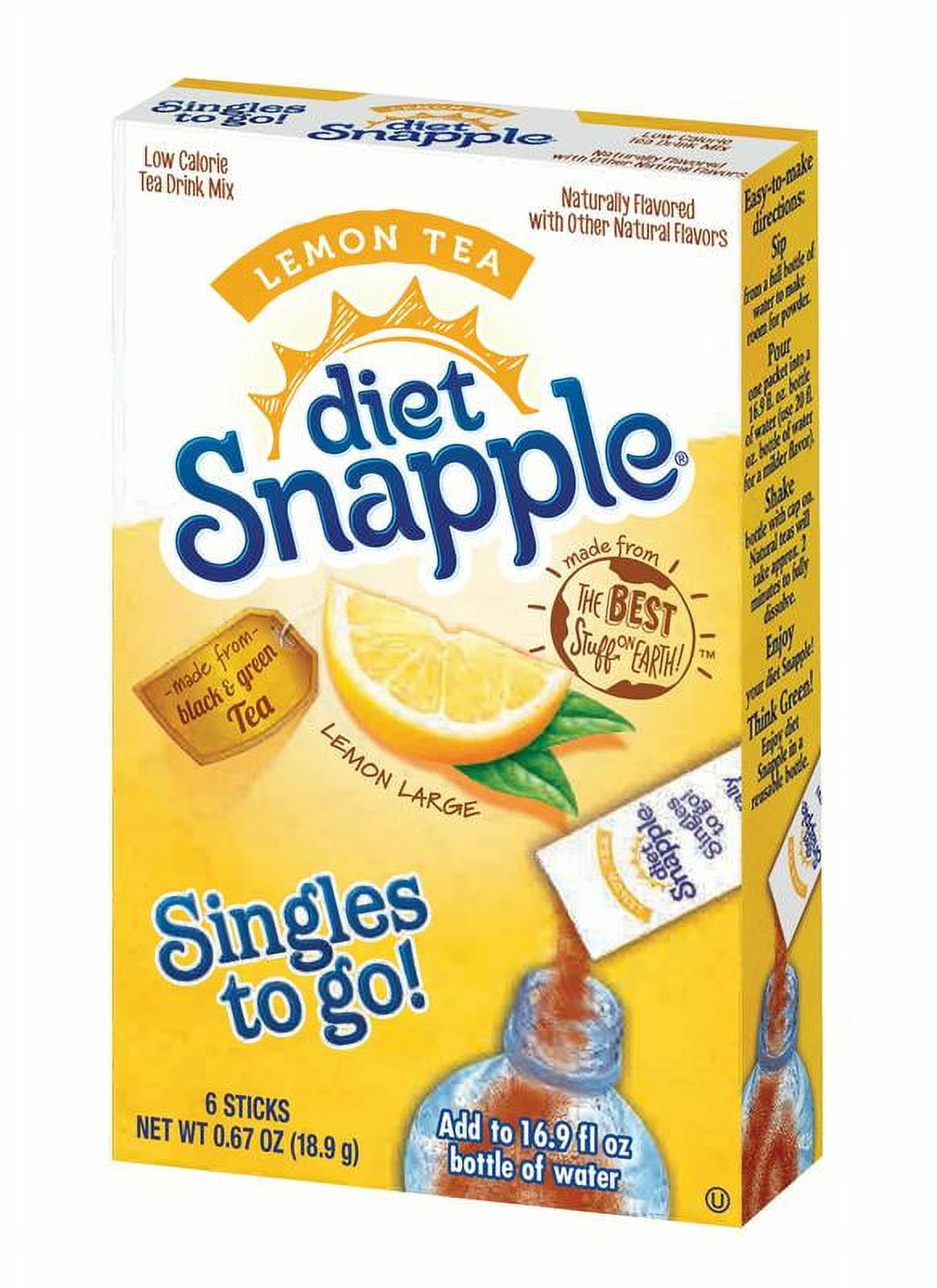 Diet Snapple Singles To-Go Drink Mix, Lemon Tea, .67 Oz, 6 Packets, 12 ...