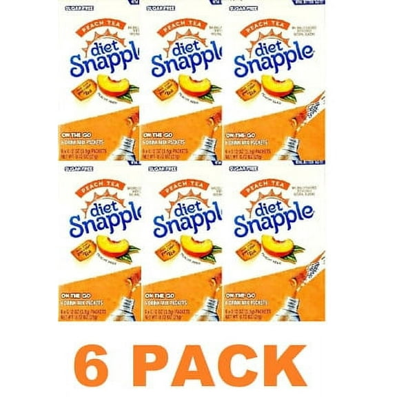 Diet Snapple Singles to Go Peach Tea (6 Sticks in each box) - 6 Boxes