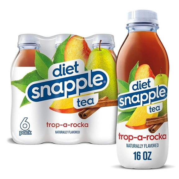 Diet Snapple Trop-a-Rocka Tea, 6 pack, 16 fl oz Recycled Plastic Bottle, Pack of 6