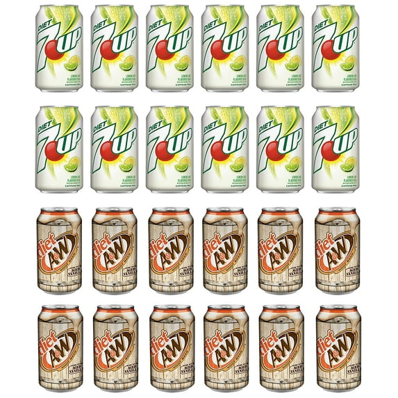 Diet Soda Variety Pack, Pack of 24, 12 fl oz, 7UP, A&W Root Beer, All Natural Family Pack