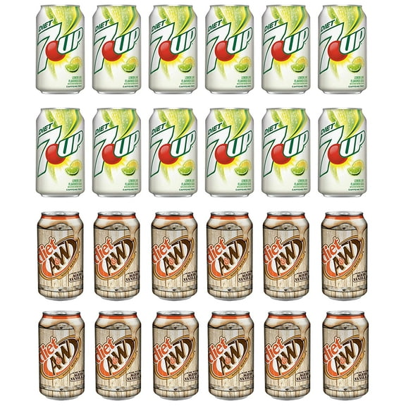Diet Soda Variety Pack, Pack of 24, 12 fl oz, 7UP, A&W Root Beer, All Natural Family Pack