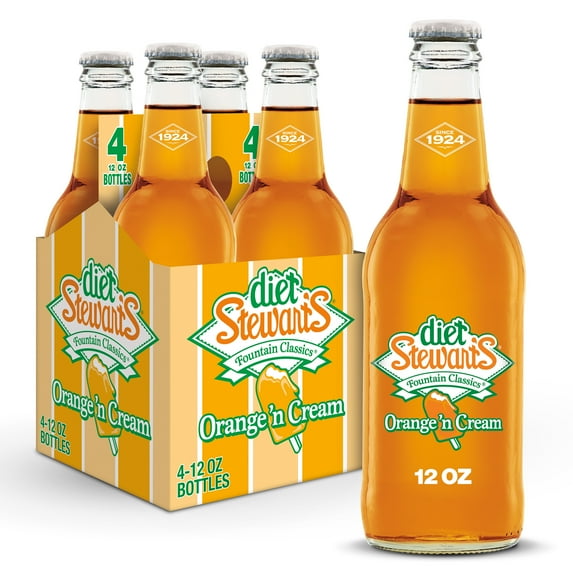 Diet Stewart's Orange 'n Cream Soda, 12 fl oz glass bottles, 4 pack