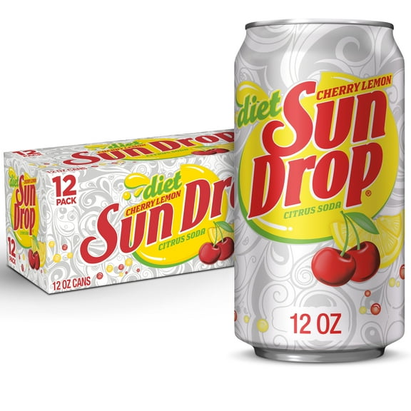 Diet Sun Drop Cherry Lemon Citrus Soda Pop, 12 fl oz, 12 Pack Cans