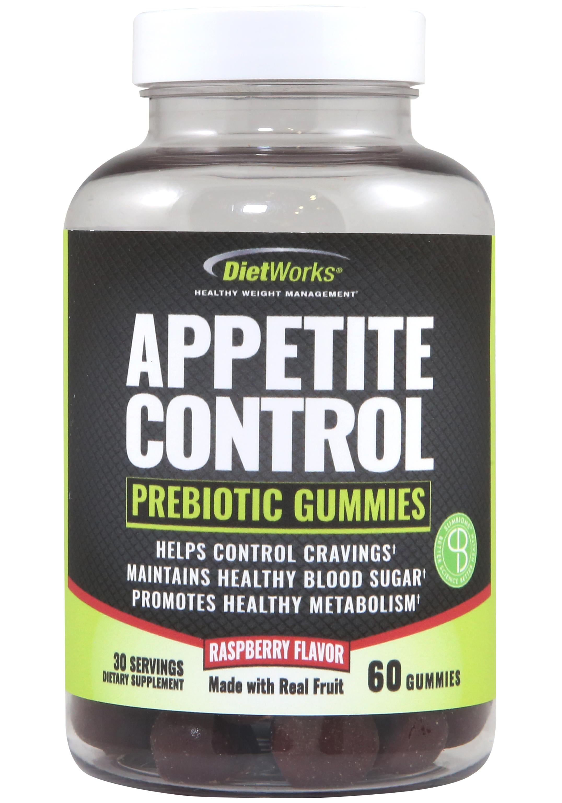 DietWorks Appetite Control Prebiotic Gummies, Appetite Suppressant, Promotes Weight Loss, Feel Fuller Faster, Raspberry Flavor, 60 Gummies