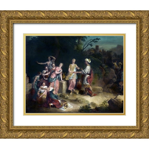 Dietrich, Christian W.E. 14x12 Gold Ornate Wood Framed with Double Matting Museum Art Print Titled - Elieser and Rebecca