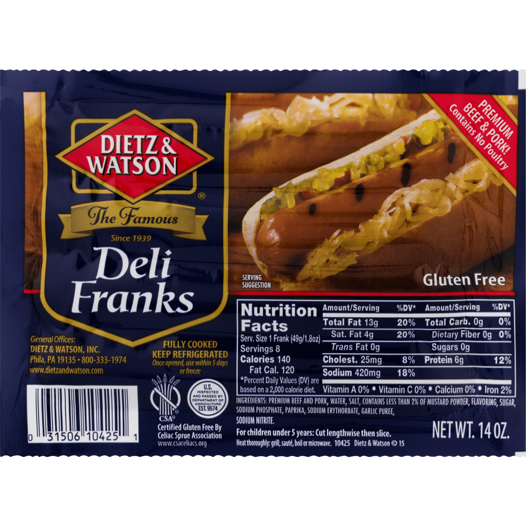 Dietz & Watson Deli Franks, 14 oz, 8 Count